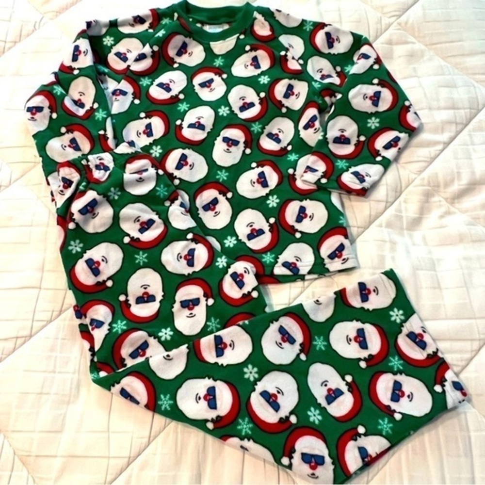 KIDS green fleece santa pajama set